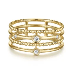 Best Gabriel & Co. 14K Yellow Gold Bezel Set Diamond Station Layered Ring