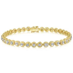 Hot Gabriel & Co. 14K Yellow Gold Bezel Set Diamond Tennis Bracelet with Twisted Rope Frame