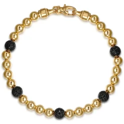 Best Gabriel & Co. 14K Yellow Gold Black Diamond and 6mm Yellow Gold Beaded Mens Bracelet