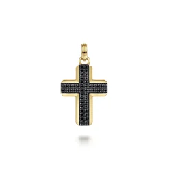 Hot Gabriel & Co. 14K Yellow Gold Black Diamond Cross Pendant