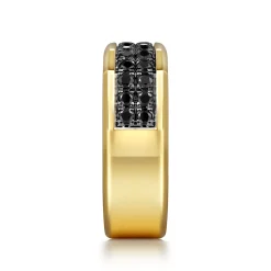 Sale Gabriel & Co. 14K Yellow Gold Black Diamond Mens Ring in High Polish Finish