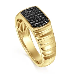 New Gabriel & Co. 14K Yellow Gold Black Diamond Mens Ring in High Polished Finish