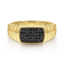 New Gabriel & Co. 14K Yellow Gold Black Diamond Mens Ring in High Polished Finish