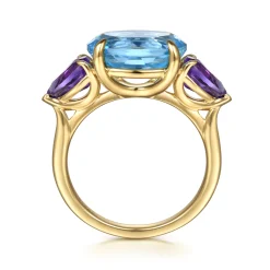 Sale Gabriel & Co. 14K Yellow Gold Blue Topaz and Amethyst Signet Ring
