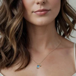 Discount Gabriel & Co. 14K Yellow Gold Blue Topaz and Diamond Teardrop Pendant Necklace
