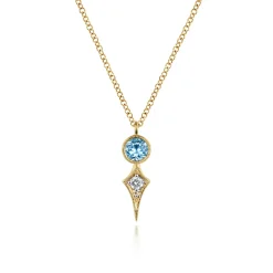 Discount Gabriel & Co. 14K Yellow Gold Blue Topaz and Kite Diamond Pendant Necklace