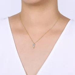 Discount Gabriel & Co. 14K Yellow Gold Blue Topaz and Kite Diamond Pendant Necklace
