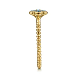 Best Gabriel & Co. 14K Yellow Gold Blue Topaz Cluster Clover and Bujukan Bead Stackable Ring