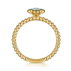Best Gabriel & Co. 14K Yellow Gold Blue Topaz Cluster Clover and Bujukan Bead Stackable Ring