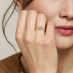 Best Gabriel & Co. 14K Yellow Gold Blue Topaz Cluster Clover and Bujukan Bead Stackable Ring
