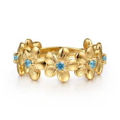Outlet Gabriel & Co. 14K Yellow Gold Blue Topaz Flower Stackable