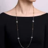 Gabriel & Co. 14K Yellow Gold Blue Topaz Round Shape Necklace With Four Stations Beads and Bezel Setting