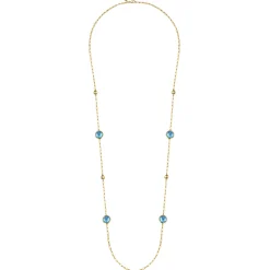 Gabriel & Co. 14K Yellow Gold Blue Topaz Round Shape Necklace With Four Stations Beads and Bezel Setting