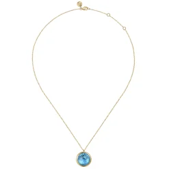Discount Gabriel & Co. 14K Yellow Gold Blue Topaz Round Shape Necklace With Flower Pattern J-Back