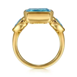 Discount Gabriel & Co. 14K Yellow Gold Blue Topaz Signet Ring