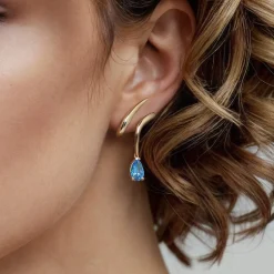 Outlet Gabriel & Co. 14K Yellow Gold Blue Topaz Stud Drop Earrings