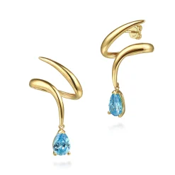 Outlet Gabriel & Co. 14K Yellow Gold Blue Topaz Stud Drop Earrings
