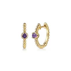Best Gabriel & Co. 14K Yellow Gold Bujukan Amethyst 15mm Huggie Earrings