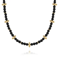 Clearance Gabriel & Co. 14K Yellow Gold Bujukan and Black Onyx Spike Station Bead Necklace