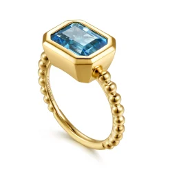 Gabriel & Co. 14K Yellow Gold Bujukan and Blue Topaz Stackable Ring