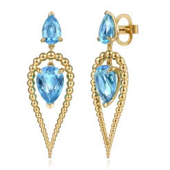 New Gabriel & Co. 14K Yellow Gold Bujukan and Blue Topaz Stud Drop Earrings