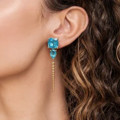 Clearance Gabriel & Co. 14K Yellow Gold Bujukan and Blue Topaz Stud Drop Earrings