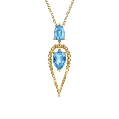 Best Gabriel & Co. 14K Yellow Gold Bujukan and Blue Topaz Pear Shape Pendant Drop Necklace