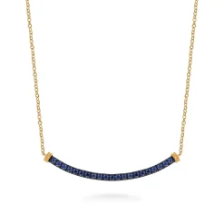New Gabriel & Co. 14K Yellow Gold Bujukan and Blue Sapphire Bar Necklace