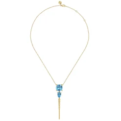 Hot Gabriel & Co. 14K Yellow Gold Bujukan and Blue Topaz Pendant Drop Necklace