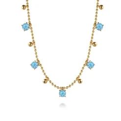 Sale Gabriel & Co. 14K Yellow Gold Bujukan and Blue Topaz Station Necklace