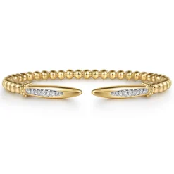 Hot Gabriel & Co. 14K Yellow Gold Bujukan and Diamond Spike Open Bangle Bracelet