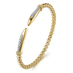 Hot Gabriel & Co. 14K Yellow Gold Bujukan and Diamond Spike Open Bangle Bracelet