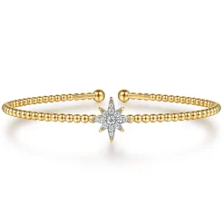 Discount Gabriel & Co. 14K Yellow Gold Bujukan and Diamond Starburst Split Bangle Bracelet