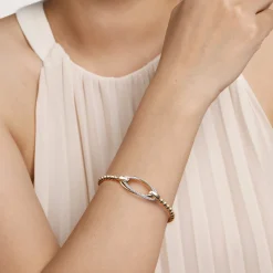 Gabriel & Co. 14K Yellow Gold Bujukan and Diamond Interlocking Oval Split Bangle Bracelet