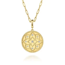 New Gabriel & Co. 14K Yellow Gold Bujukan and Diamond Medallion Pendant With Detachable Bail