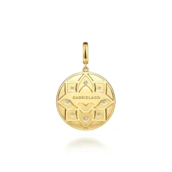 New Gabriel & Co. 14K Yellow Gold Bujukan and Diamond Medallion Pendant With Detachable Bail