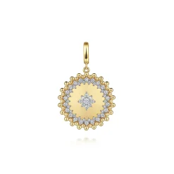 Outlet Gabriel & Co. 14K Yellow Gold Bujukan and Diamond Medallion Pendant in size 24mm With Detachable Bail
