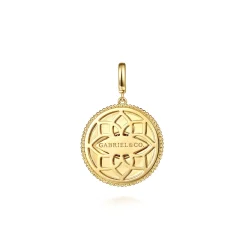 Outlet Gabriel & Co. 14K Yellow Gold Bujukan and Diamond Medallion Pendant in size 24mm With Detachable Bail