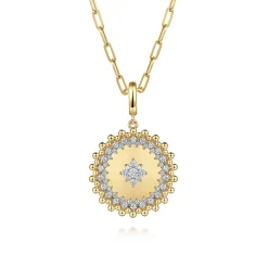 Outlet Gabriel & Co. 14K Yellow Gold Bujukan and Diamond Medallion Pendant in size 24mm With Detachable Bail