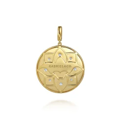 Outlet Gabriel & Co. 14K Yellow Gold Bujukan and Diamond Medallion Pendant in size 32mm With Detachable Bail