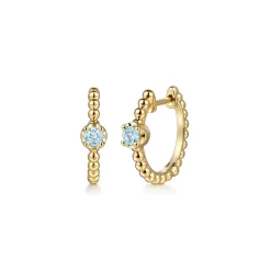 New Gabriel & Co. 14K Yellow Gold Bujukan Aquamarine 15mm Huggie Earrings