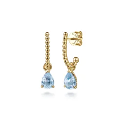New Gabriel & Co. 14K Yellow Gold Bujukan Aquamarine J Hoop Earrings