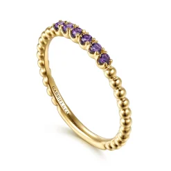 Clearance Gabriel & Co. 14K Yellow Gold Bujukan Bead and Amethyst Stackable Ring