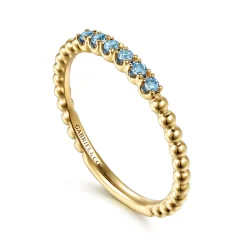 Gabriel & Co. 14K Yellow Gold Bujukan Bead and Blue Topaz Stackable Ring