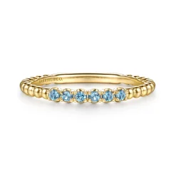 Gabriel & Co. 14K Yellow Gold Bujukan Bead and Blue Topaz Stackable Ring