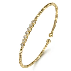 Best Gabriel & Co. 14K Yellow Gold Bujukan Bead and Cluster Diamond Bangle