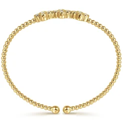 Online Gabriel & Co. 14K Yellow Gold Bujukan Bead Cuff Bracelet with Three Quatrefoil Diamond Stations