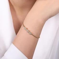 Online Gabriel & Co. 14K Yellow Gold Bujukan Bead Cuff Bracelet with Three Quatrefoil Diamond Stations