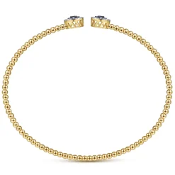 Best Gabriel & Co. 14K Yellow Gold Bujukan Bead Cuff Bracelet with Sapphire and Diamond Halo Caps
