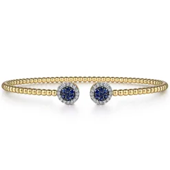 Best Gabriel & Co. 14K Yellow Gold Bujukan Bead Cuff Bracelet with Sapphire and Diamond Halo Caps